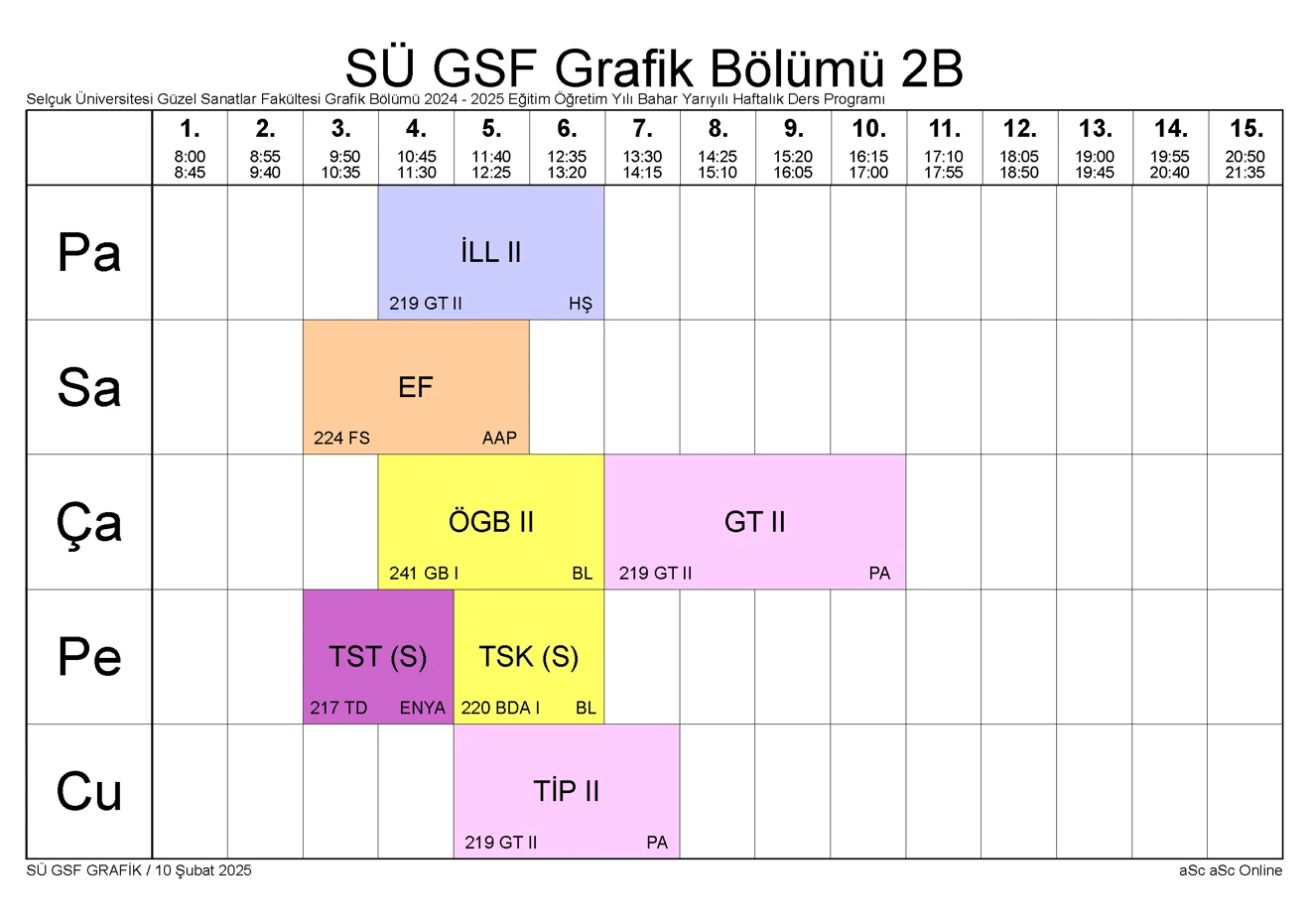 SÜ GSF GRAFİK BLM Bahar YY Ders Programı 250212